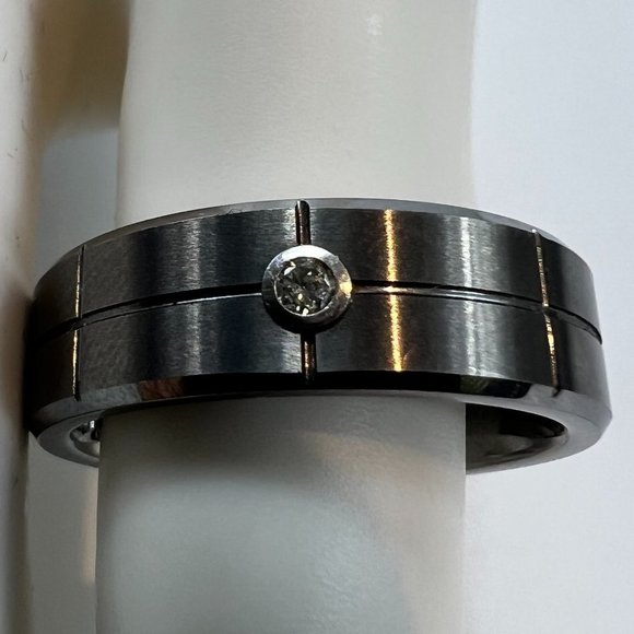 Triton Tungsten Carbide TC.850 Men's Wedding Band Ring with Diamond - Picture 1 of 14